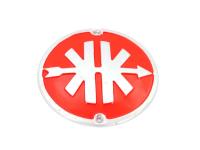 Emblem leg shield diameter 56mm mounting hole spacing 50mm color red for Kreidler Florett RS, RM, TM, GT, Eiertank, Super 4, LF, LH