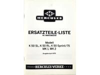 Spare parts list parts catalog 1975 for Hercules K 50 RL SL MK 1 MK 2 Sprint Moki