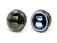 headlight Moto Nostra LED HighPower black reflector for Vespa Modern GTS 300 ie Super 4V 08-16 ABS/ no ABS E3 [ZAPM45200/ 202]