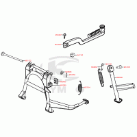 F16 main stand / center stand, side stand / kickstand, kickstart lever