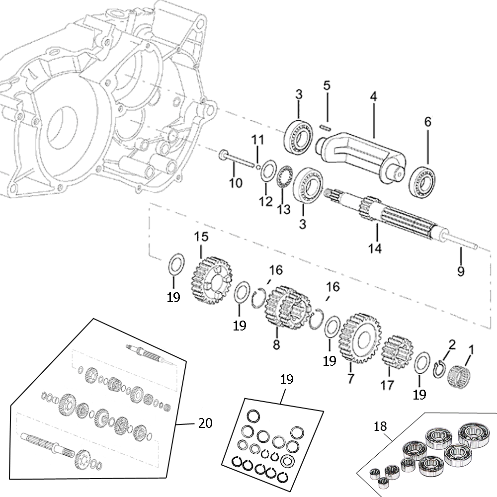 engine - gearbox main shaft / transmission output shaft Minarelli AM6 2nd series for Beta RR 50 Motard 13 (AM6) Moric ZD3C20002D0300456