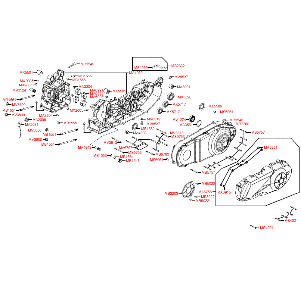 E01 crankcase, variator cover