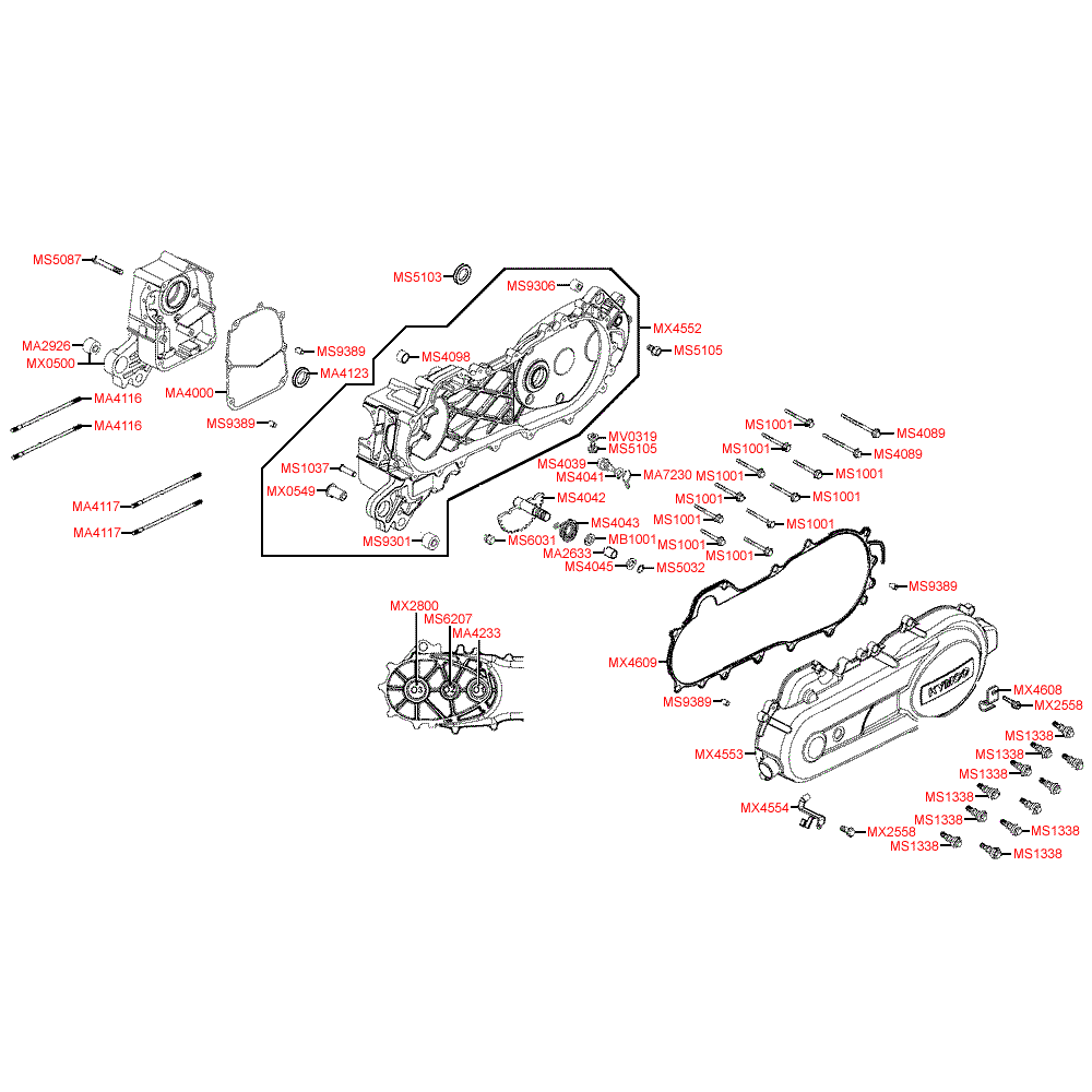 E01 crankcase complete, variator cover