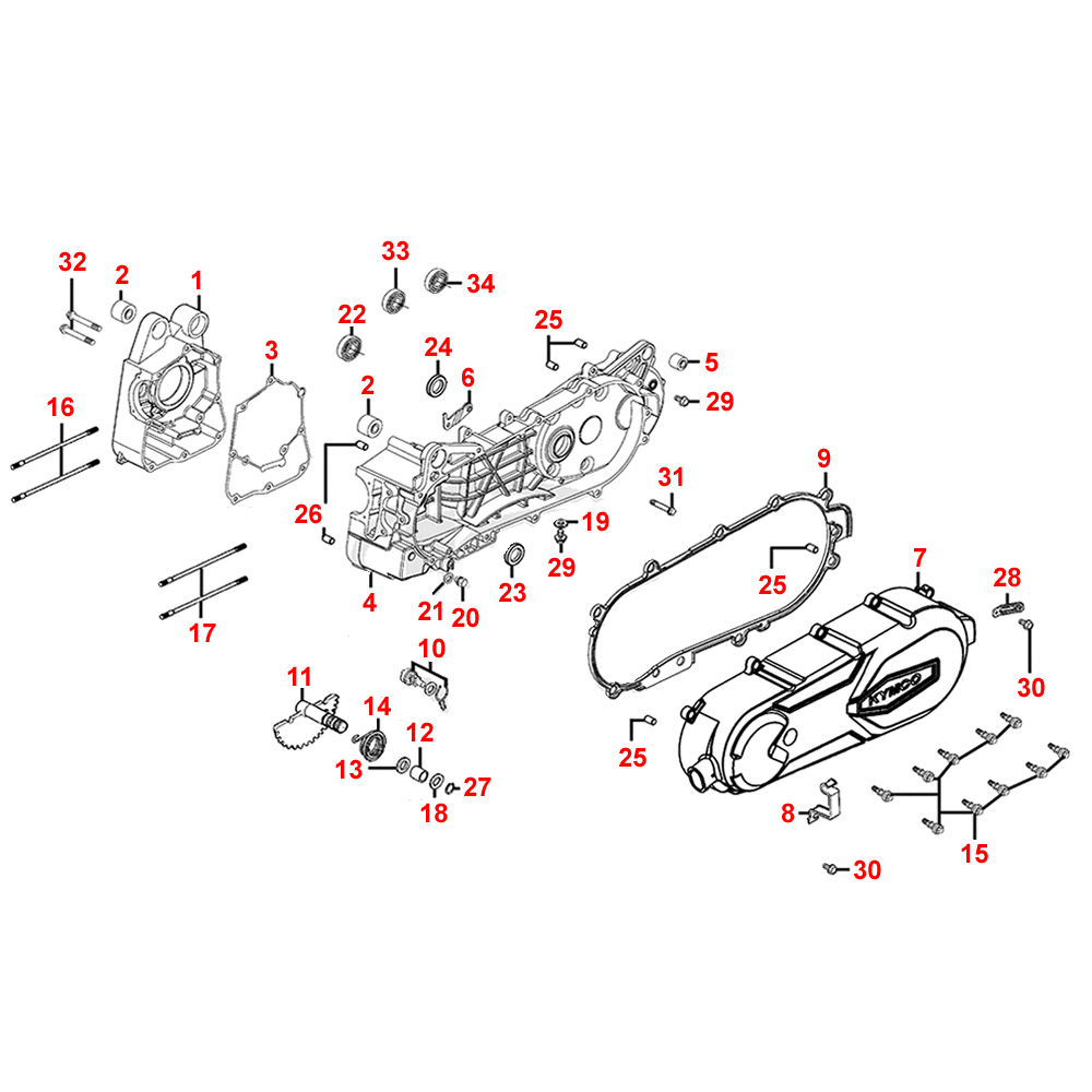 E01 crankcase complete, variator cover