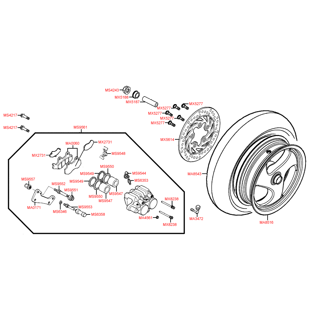 F08 rear wheel with brake