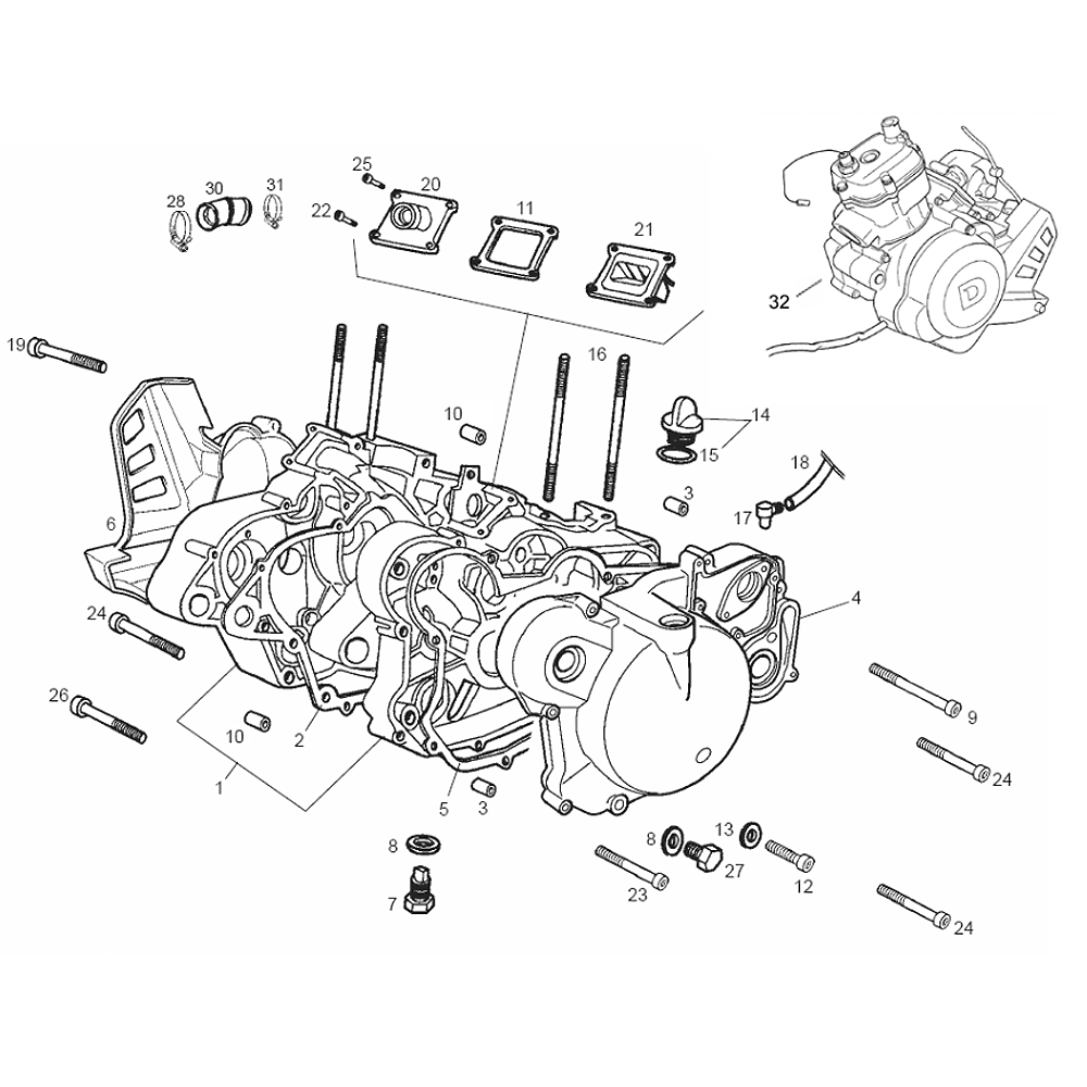 engine - crankcase D50B0 kick start for Aprilia SX 50 06-10 (D50B) ZD4PV