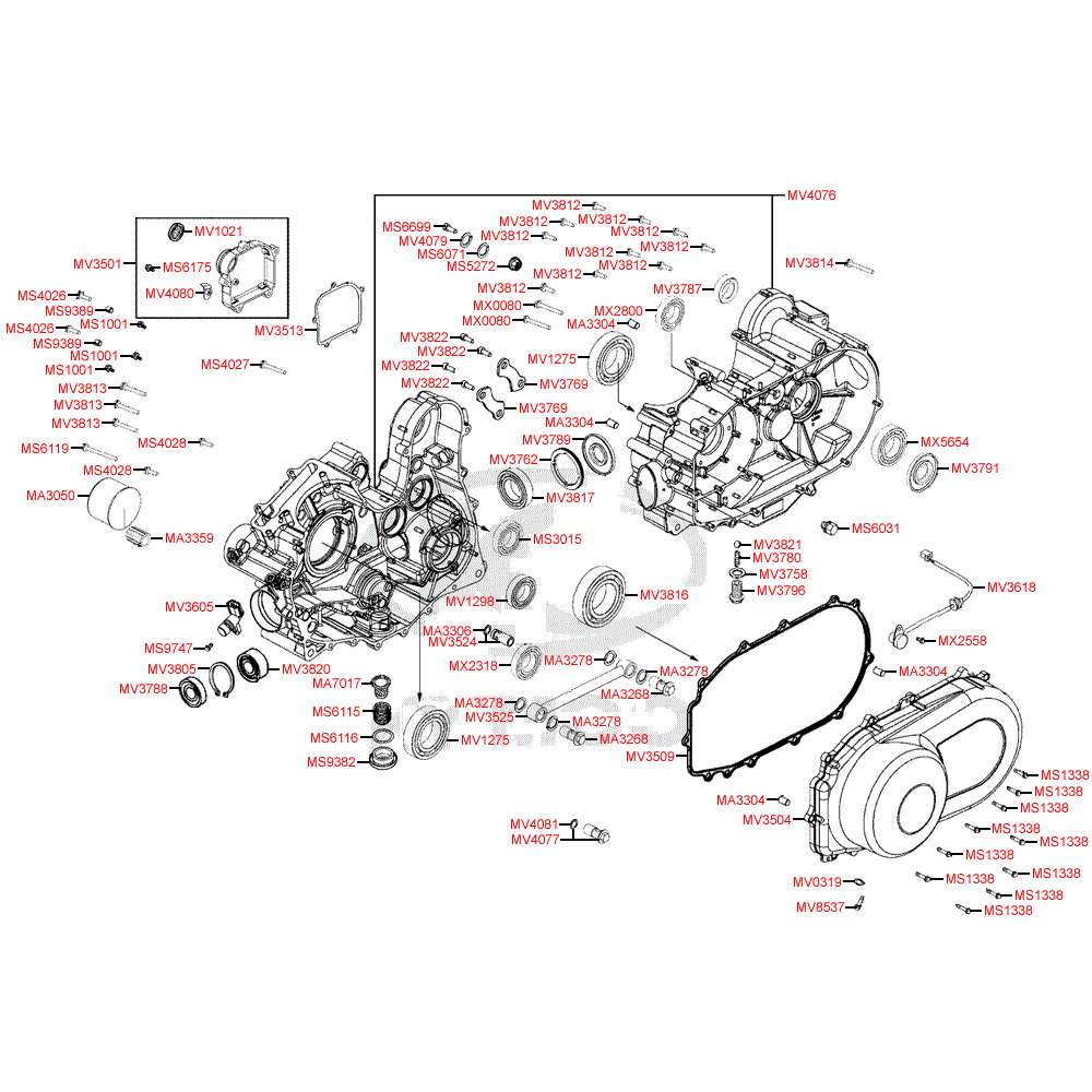 E01 crankcase, variator cover